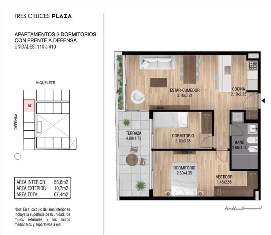 Venta 2 dormitorios Tres Cruces, Ley VIS