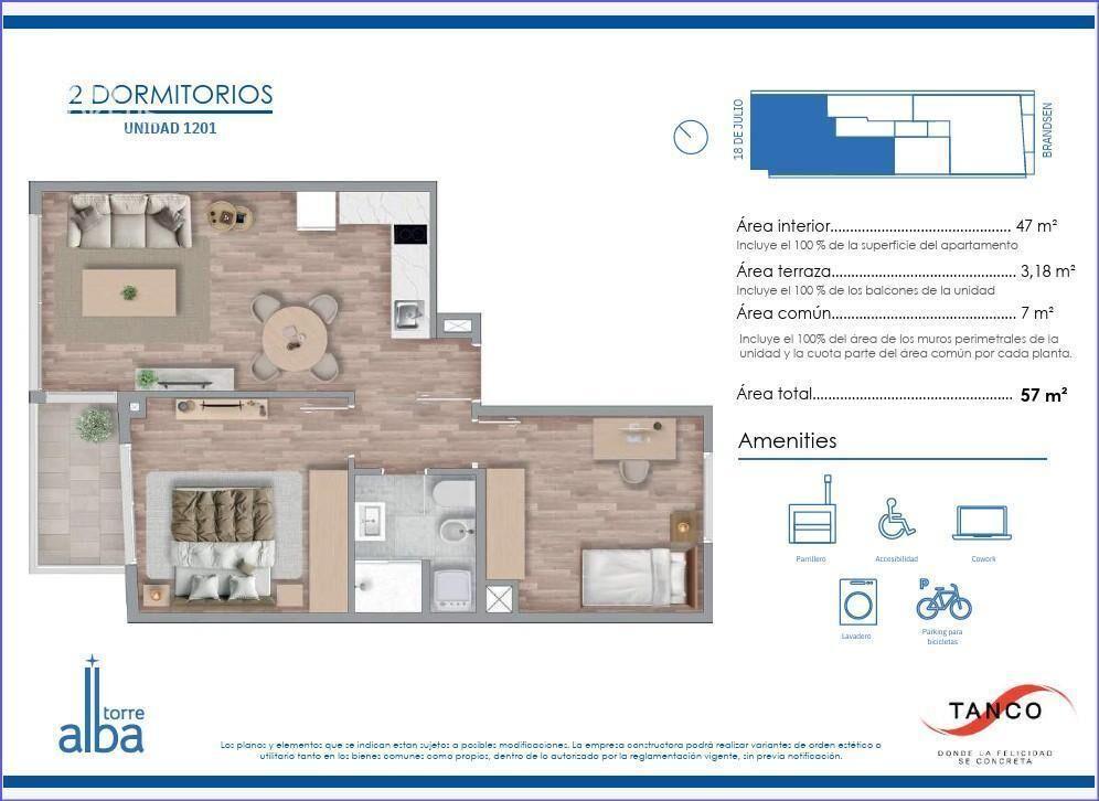 Apartamento de dos dormitorios en venta en Cordón - 1201