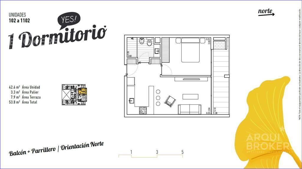 Apartamento de un dormitorio en venta en Parque Rodó - 1102