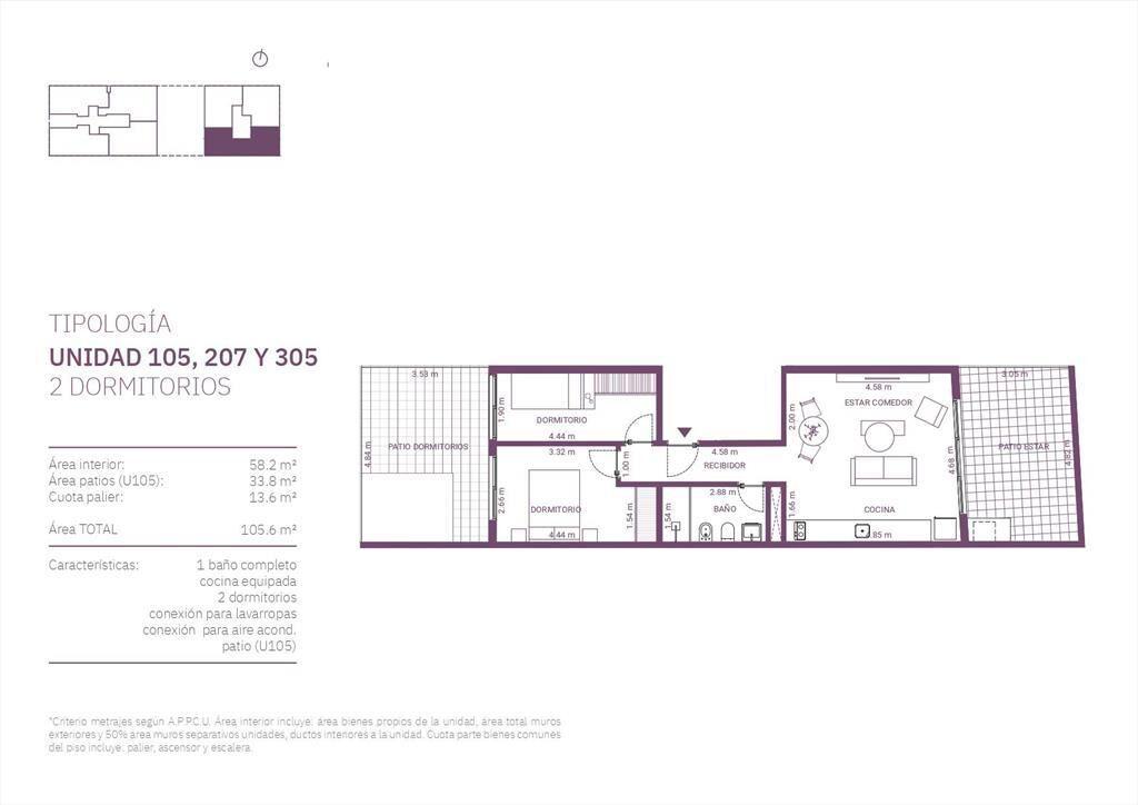 Venta de Apartamento con 2 dormitorios en Centro