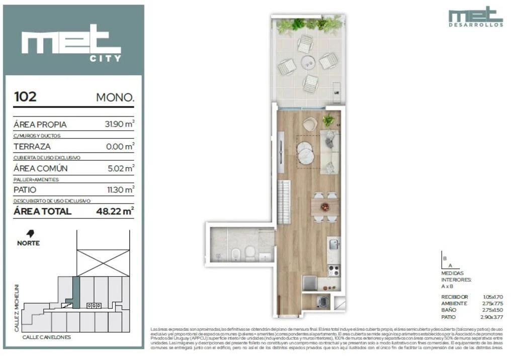 Venta de Monoambiente en Met City, Centro