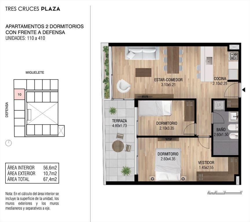Venta 2 dormitorios Tres Cruces, Ley VIS