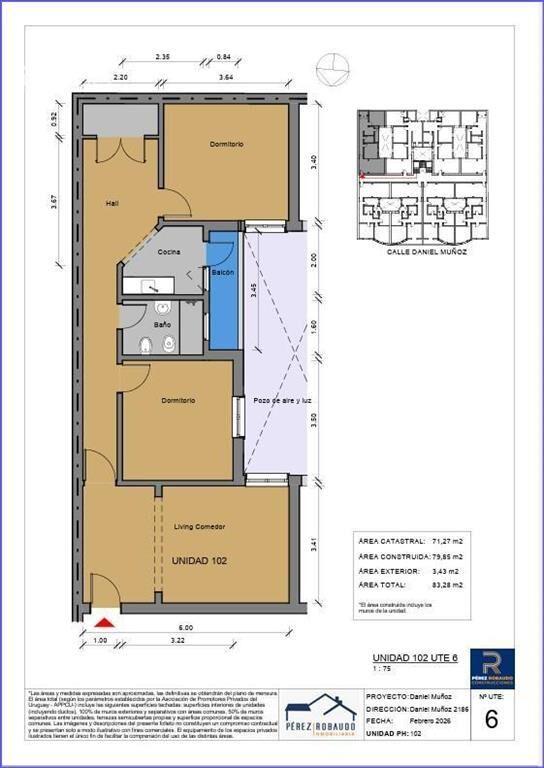 Apartamento de dos dormitorios en venta con renta en Tres C