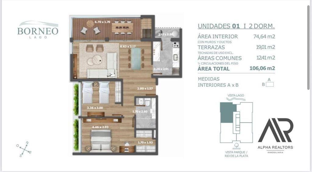 Apartamento en Borneo sobre Lago Calcagno