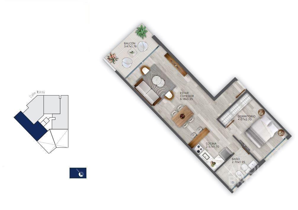 Apartamento 1 dormitorio con muebles en alquiler en Punta C