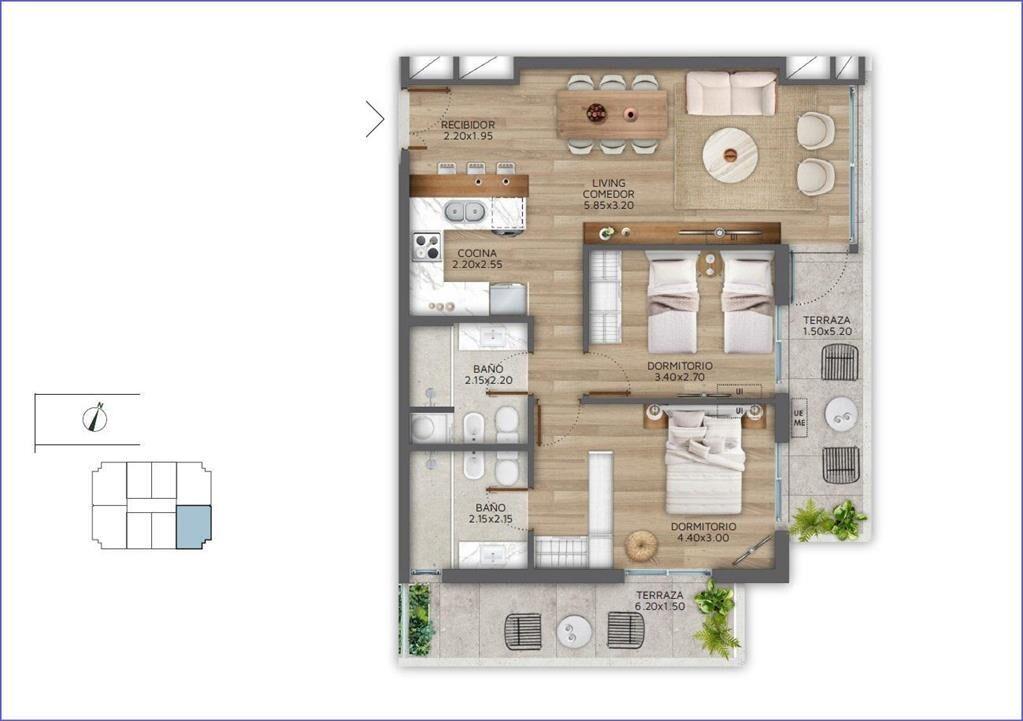 Apartamento  de dos dormitorios en venta en Pocitos - 1408