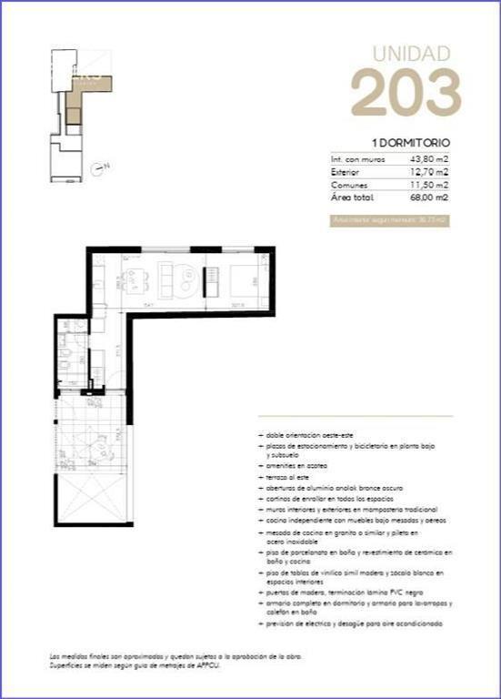 Apartamento de un dormitorio en venta en Cordón Sur - 203