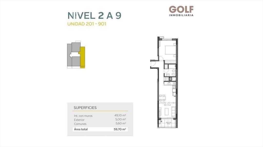 Venta de apartamento de 1 dormitorio en el Centro