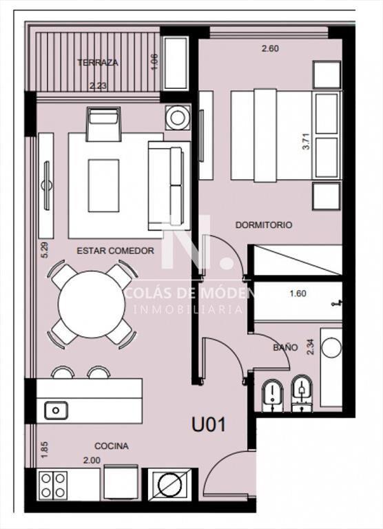 Apartamento a estrenar de 1 dormitorio en venta,