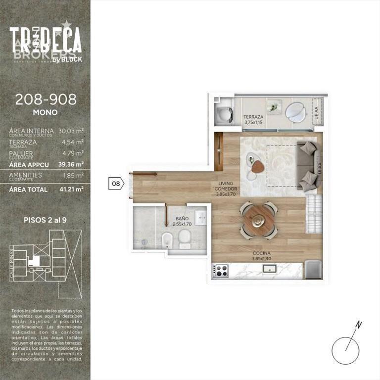 Apartamento monoambiente en venta en Cordón Sur - 408