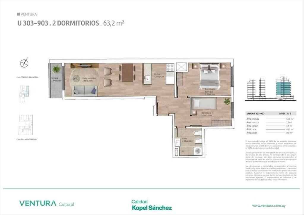 ALQUILO APARTAMENTO 2 DORMITORIOS A ESTRENAR EN VENTURA CUL