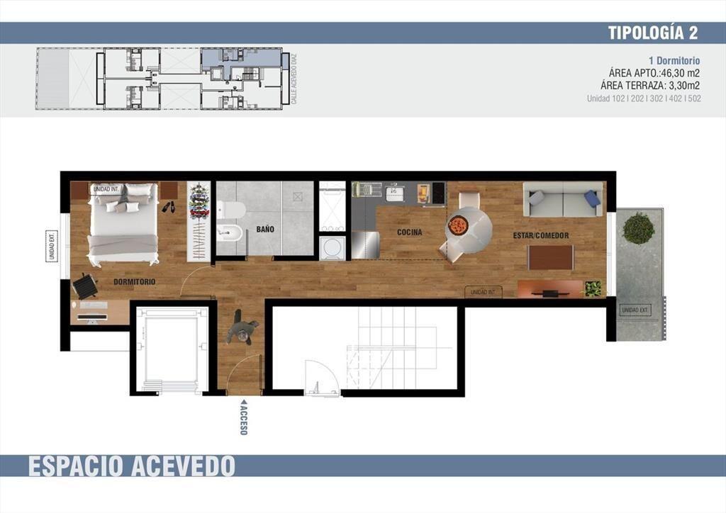 Venta tres cruces apartamento undormitorio frente
