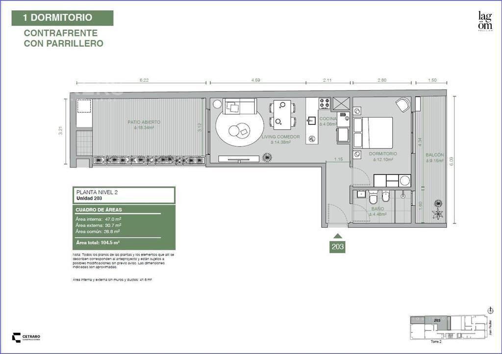 Apartamento de un dormitorio con patio en venta en Cordón -