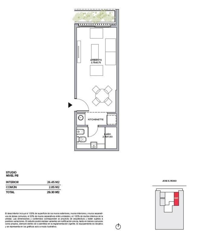 Venta de monoambiente en Doo Rodó en Cordón