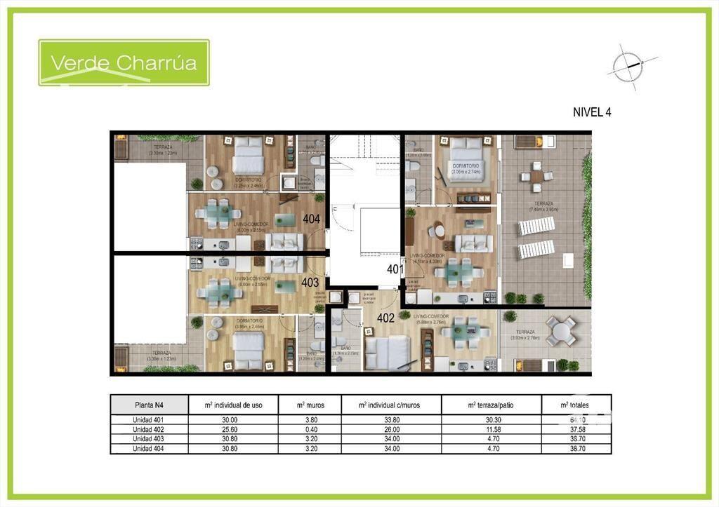 Venta apartamento 1 Dormitorio en Cordón gran patio con Par