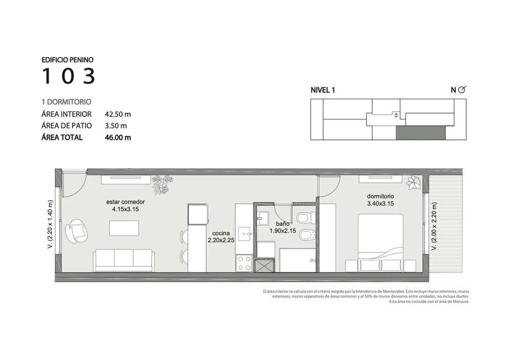 Venta de apartamento de 1 dormitorio en Penino, la Unión