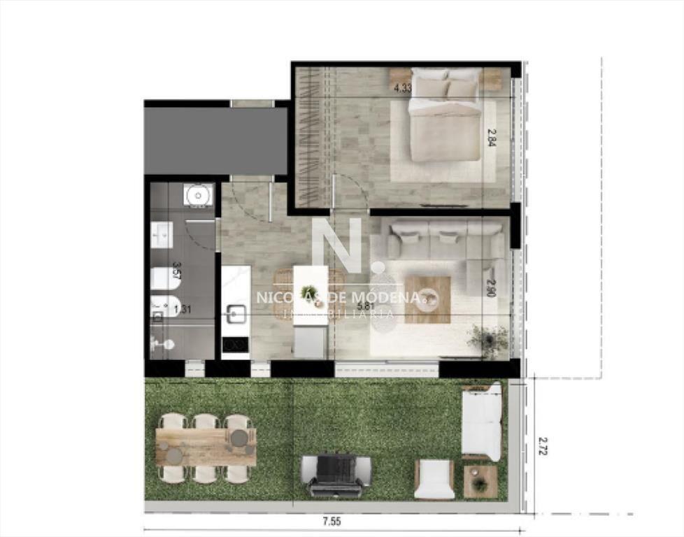 Se vende apartamento con partio de 1 dormitorio