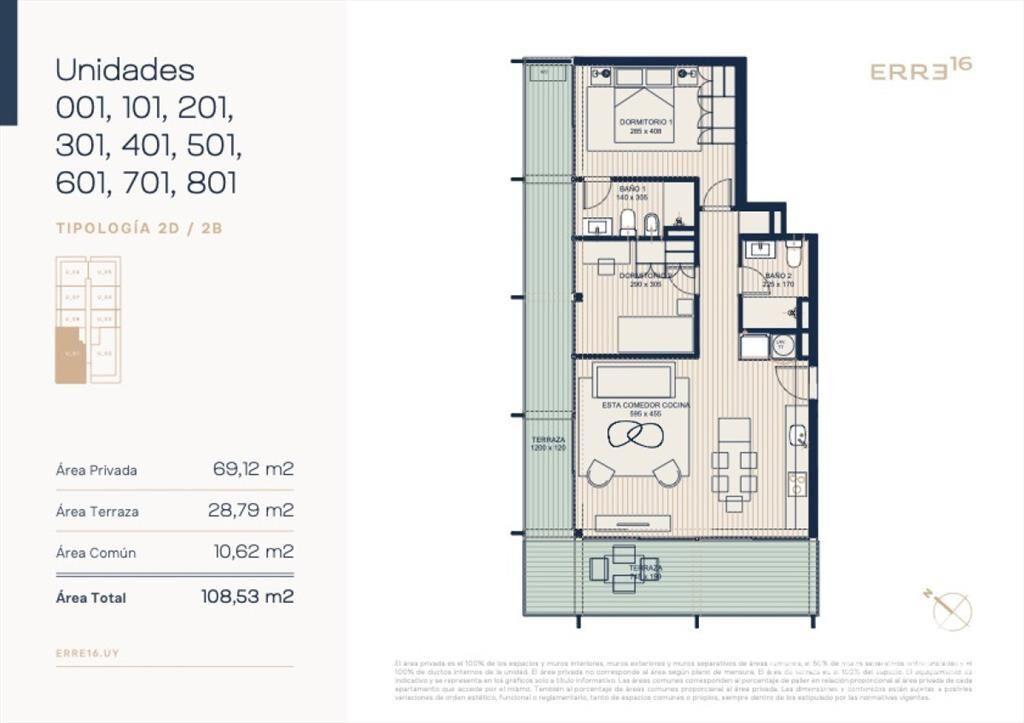 Apartamento en pozo de dos dormitorios en venta en Roosevel