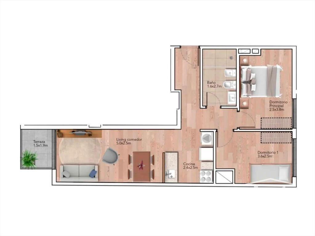 Apartamento 2 dormitorios en La Blanqueada Con renta Terraz