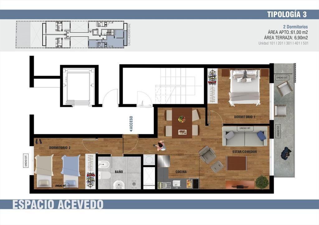 Venta tres cruces apartamento undormitorio frente