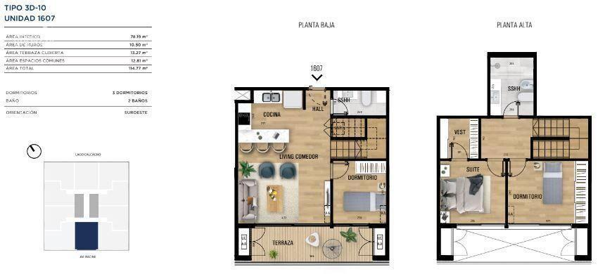 Apartamento dúplex de tres dormitorios en venta en Carrasco