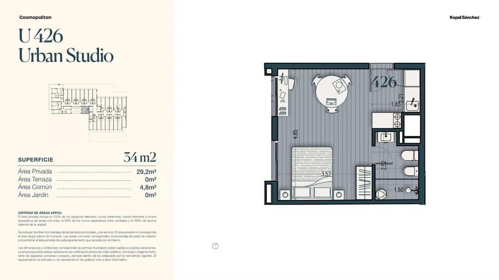 Venta de apartamento monoambiente en Cosmopolitan, Parque Ro