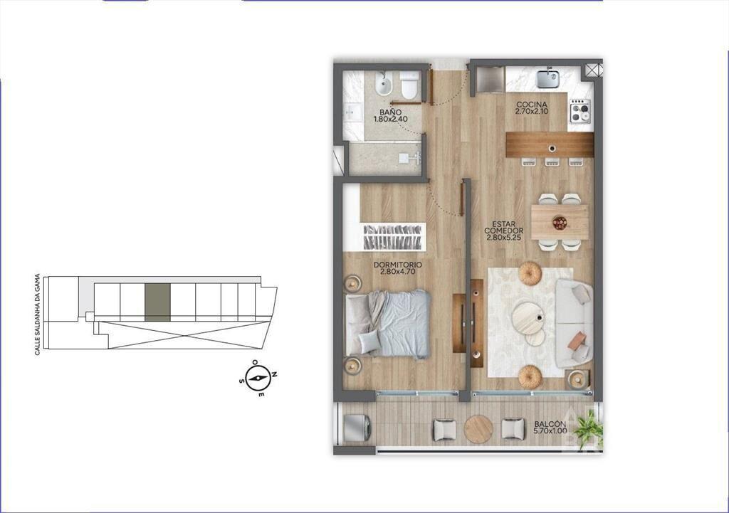 Apartamento de un dormitorio en venta en Puerto Buceo - 105
