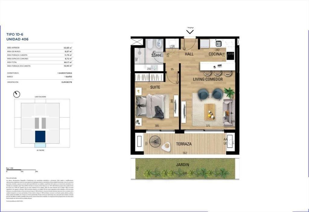 Apartamento de un dormitorio en venta con patio y con renta