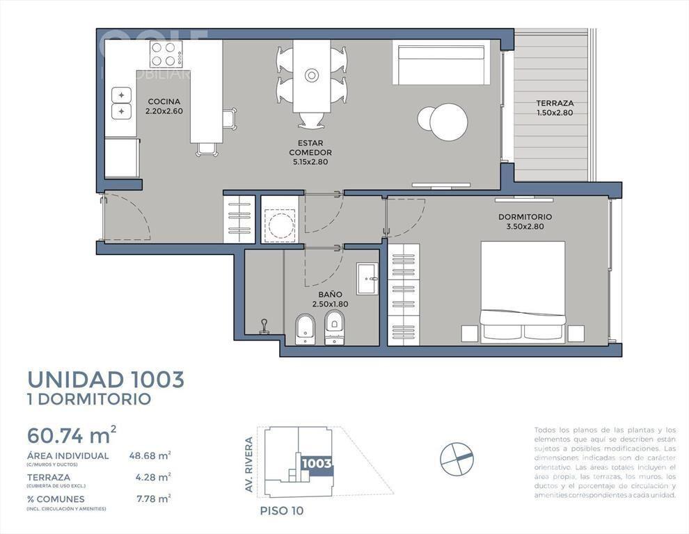 Venta de penthouse de 1 dormitorio con terraza en Pocitos