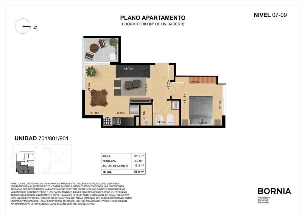 Apartamento de un dormitorio en venta en Centro - 901