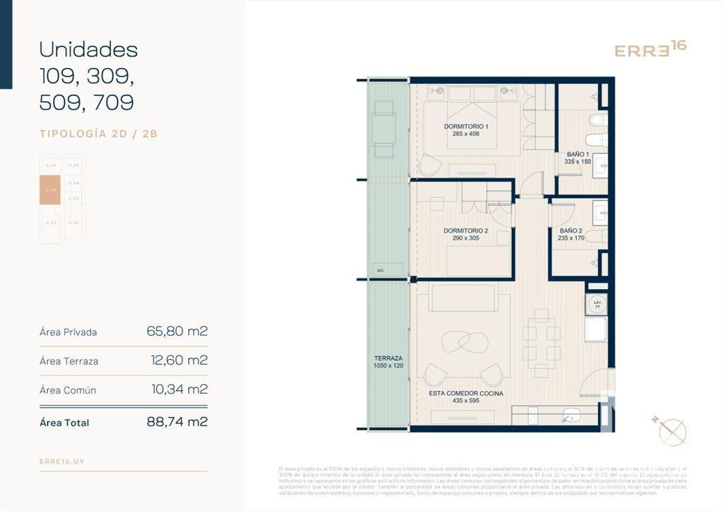 Apartamento en pozo de dos dormitorios en venta en Roosevel