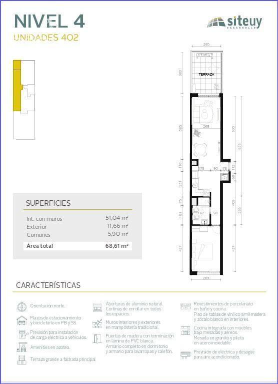 Apartamento penthouse de un dormitorio en venta en Cordón S