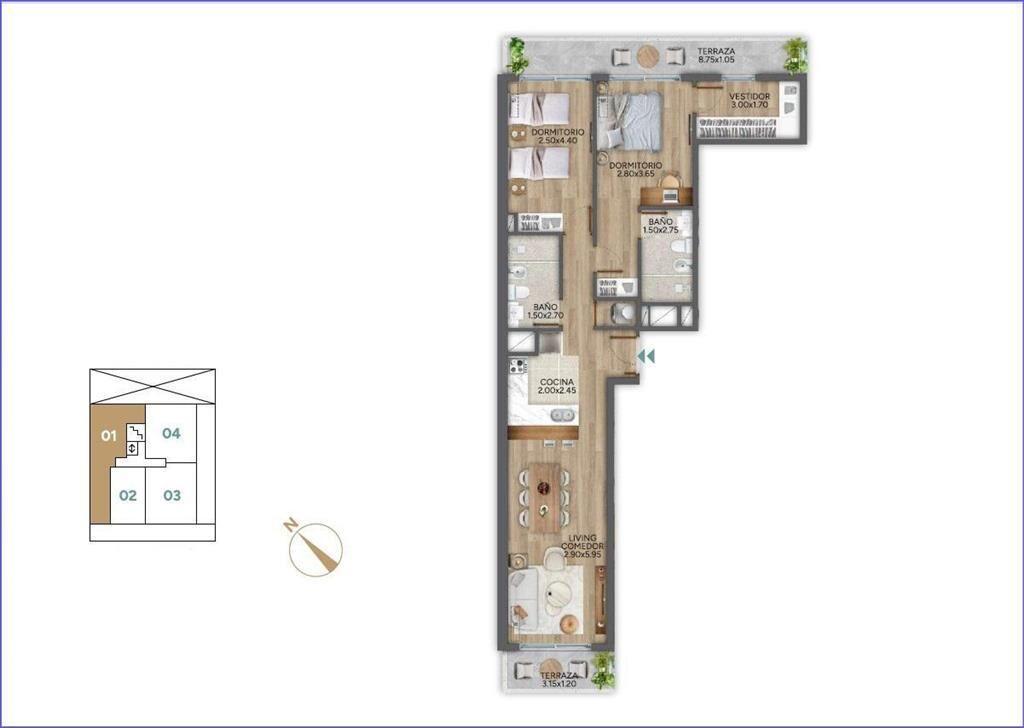 Apartamento de dos dormitorios en venta en Punta Carretas -