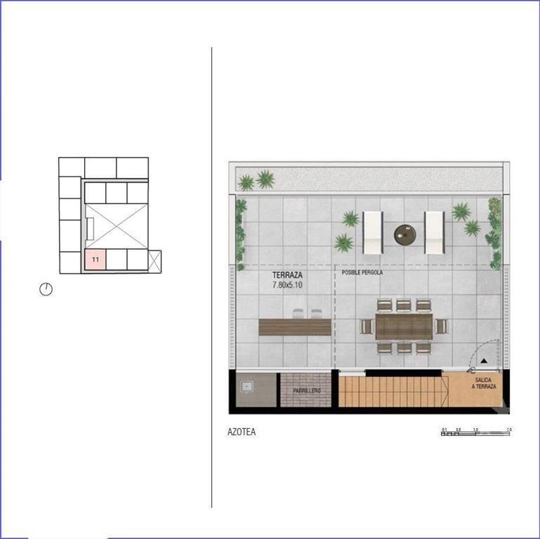 Apartamento penthouse de dos dormitorios en venta en Tres C