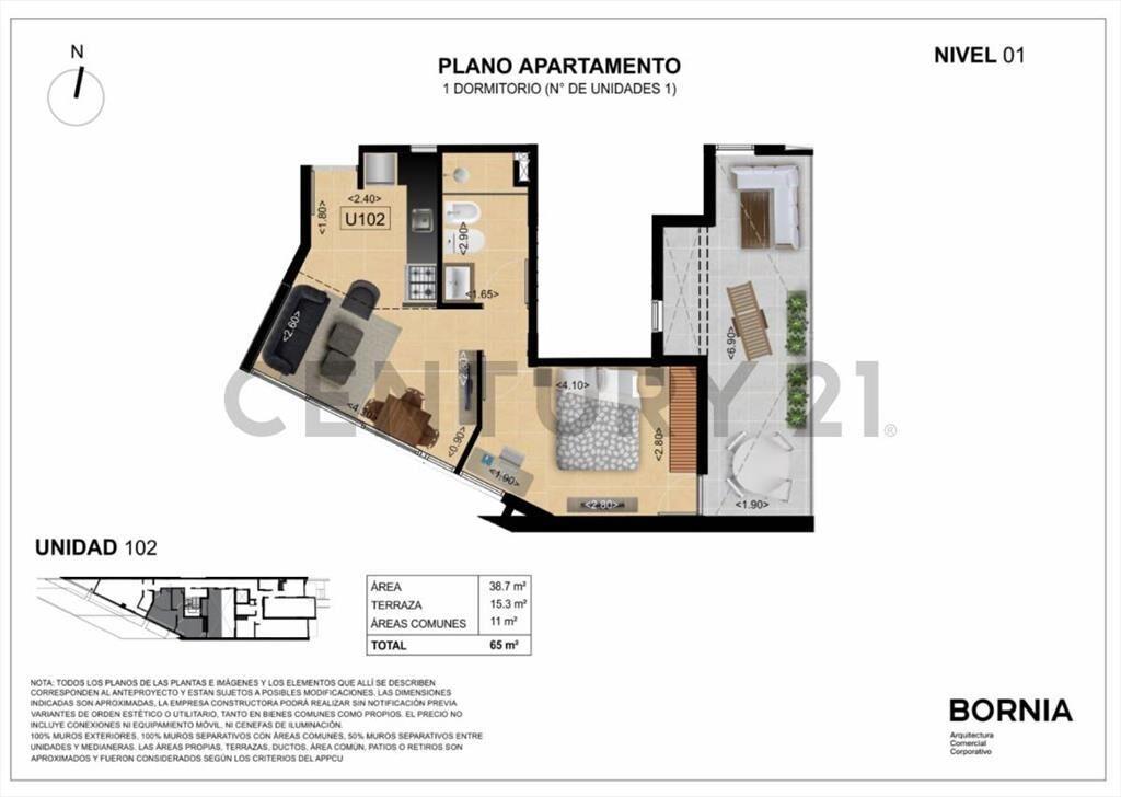 venta Aprt 1 dormitorio con terraza exclusiva de 11m2, id...
