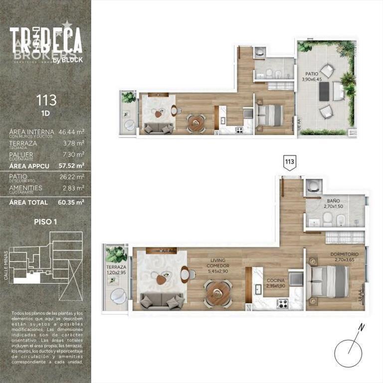 Apartamento de un dormitorio con patio en venta en Cordón S