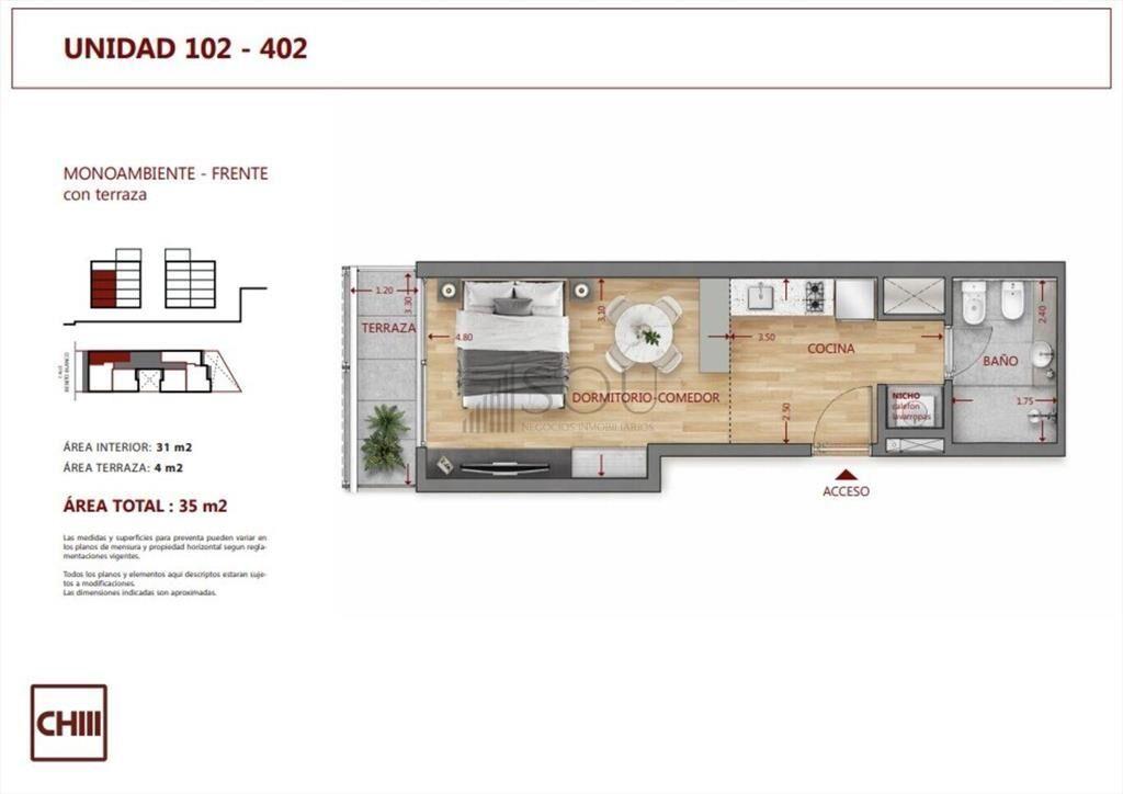 Venta apartamento monoambiente con balcón en Pocitos