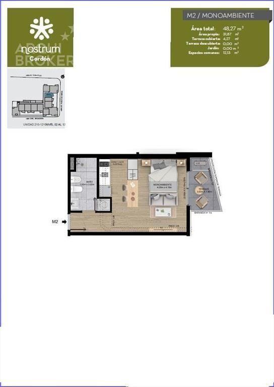 Venta apartamento monoambiente en Cordón - 1210