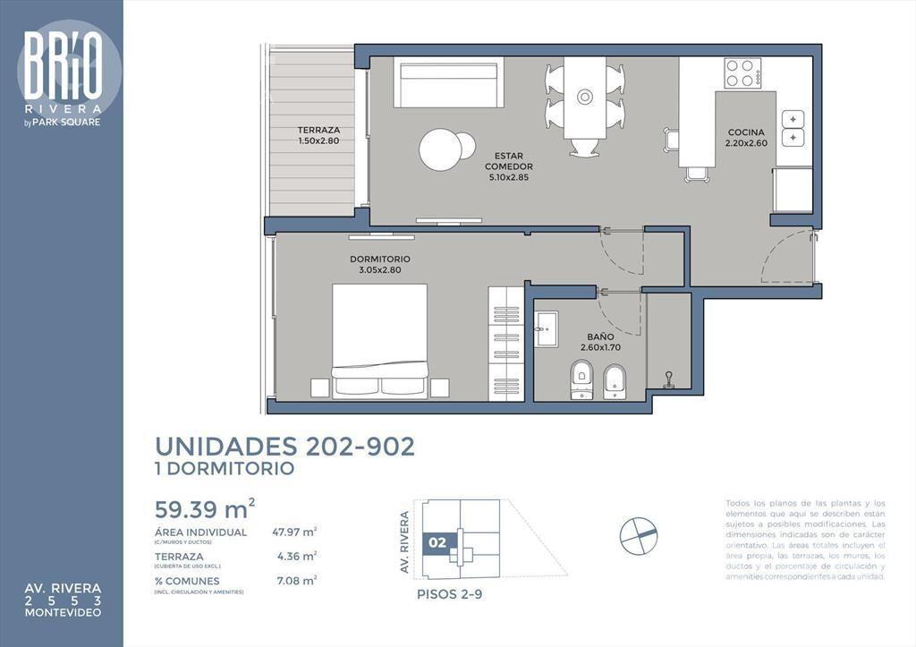 Venta de apartamento de 1 dormitorio con terraza en Pocitos