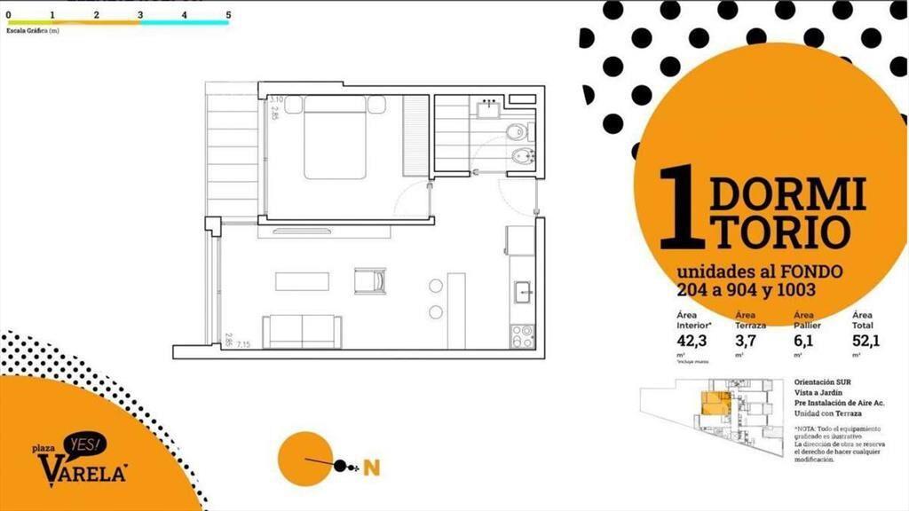 Venta de apartamento 1 dormitorio con terraza en Pocitos