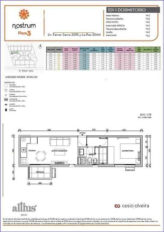 Apartamento de un dormitorio en venta en Tres Cruces - 103