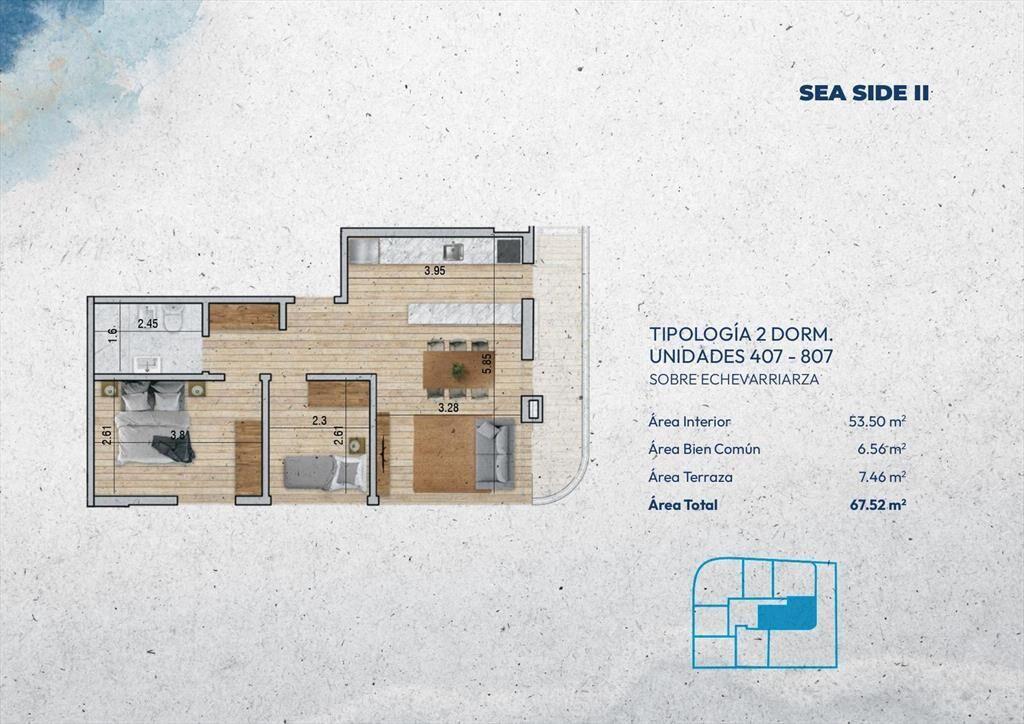 Venta Apartamento 2 Dormitorios en Pocitos Nuevo
