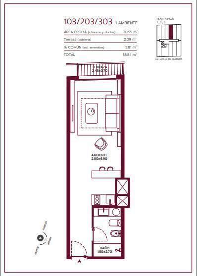 Venta Monoambiente Alquilado con terraza en Pocitos Nuevo
