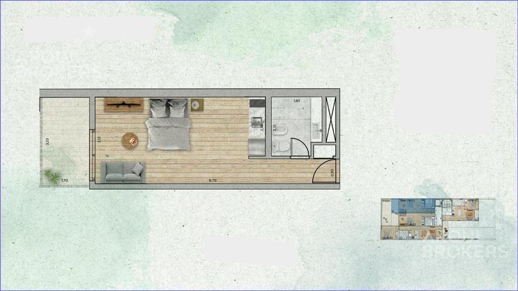 Apartamento monoambiente en venta en Punta Carretas - 001