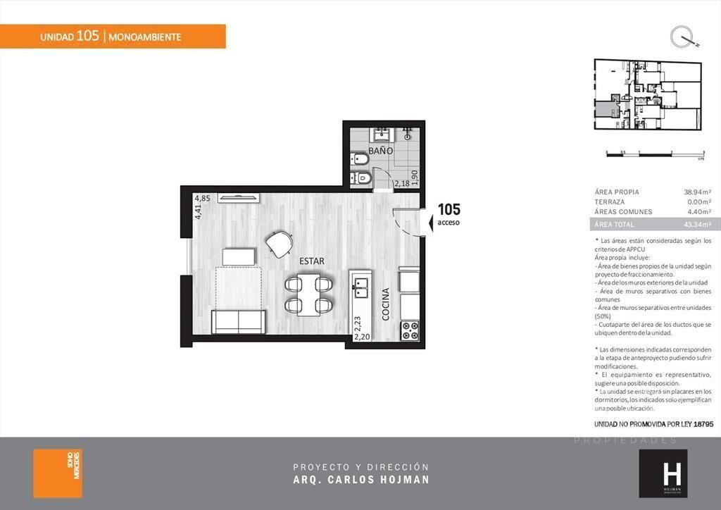 Venta apartamento Monoambiente en Cordón