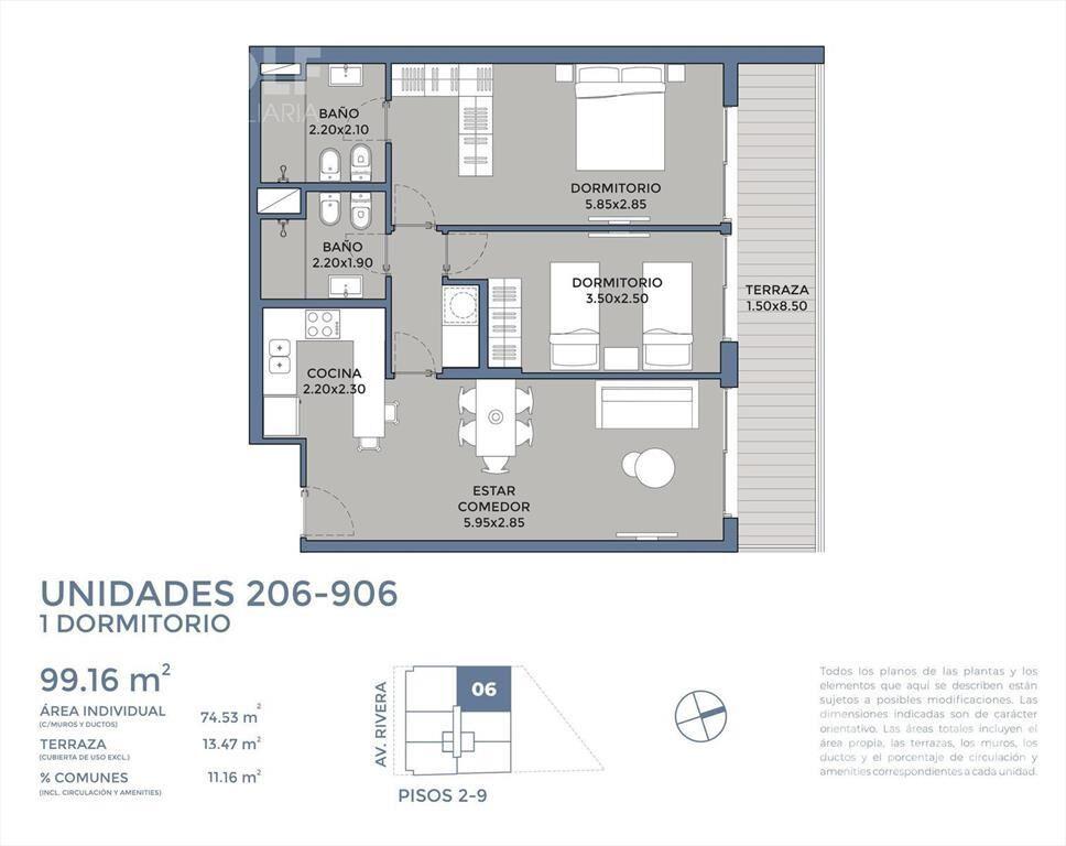 Venta de apartamento de 2 dormitorios en Pocitos