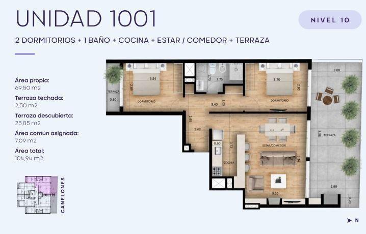 Venta apartamento 2 dormitorios con 2 terrazas a estrenar