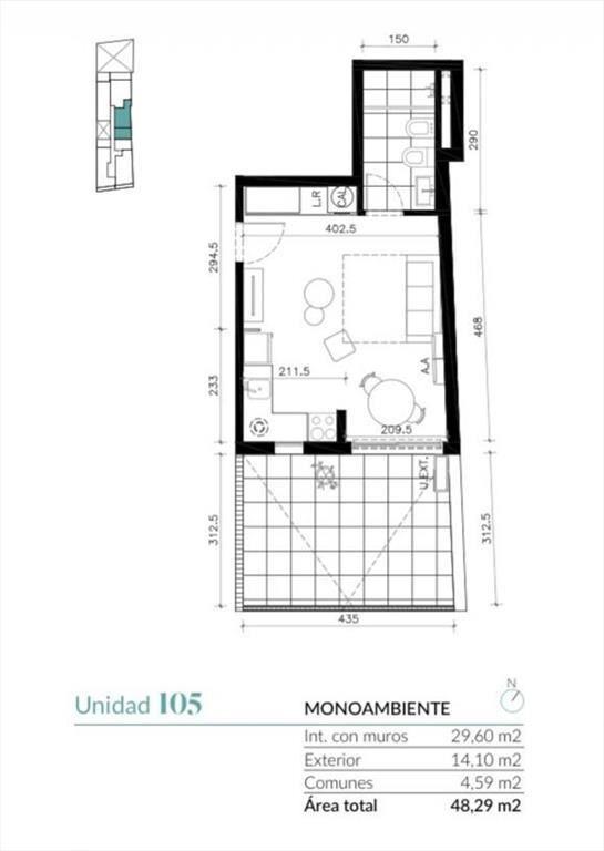 Venta monoambiente con patio en Cordón