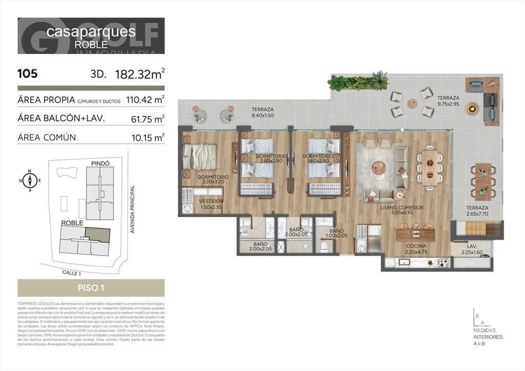 Venta apartamento 3 dormitorios en Barrio Parques - Carrasc