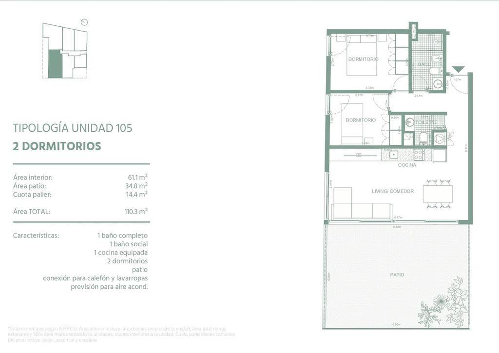 Venta de apartamento de 2 dormitorios en Dalmiro, Malvín